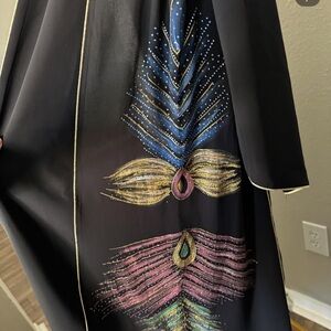 Elegant Black Scarf with Colorful Feather Design